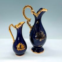 Pair of Cobalt Limoges Porcelain Ewers