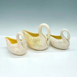 3pc Belleek Porcelain Planters, Swans