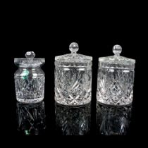3pc Vintage Glass and Crystal Covered Jars