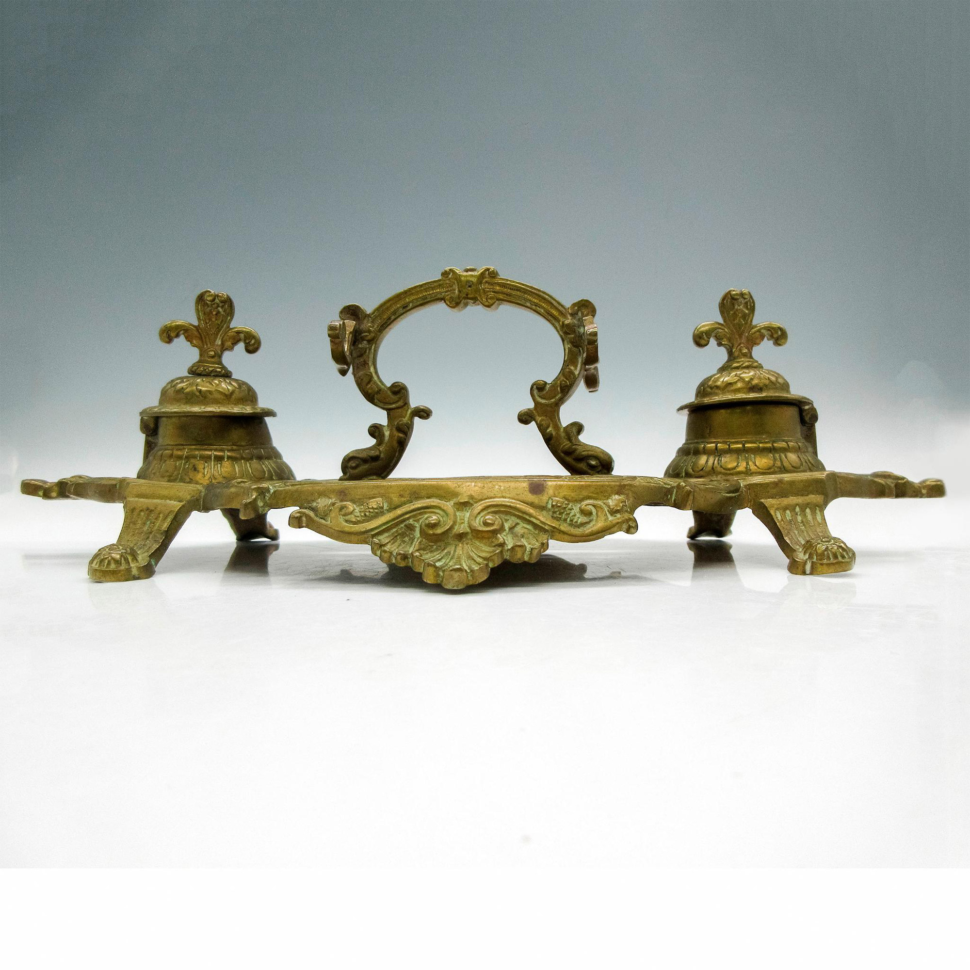 Victorian French Style Brass Double Inkwell - Image 3 of 4