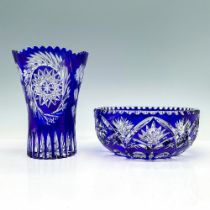 2pc Bohemian Crystal Decorative Vase and Bowl