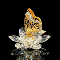 Swarovski Crystal Figurine, Gold Butterfly on Lotus