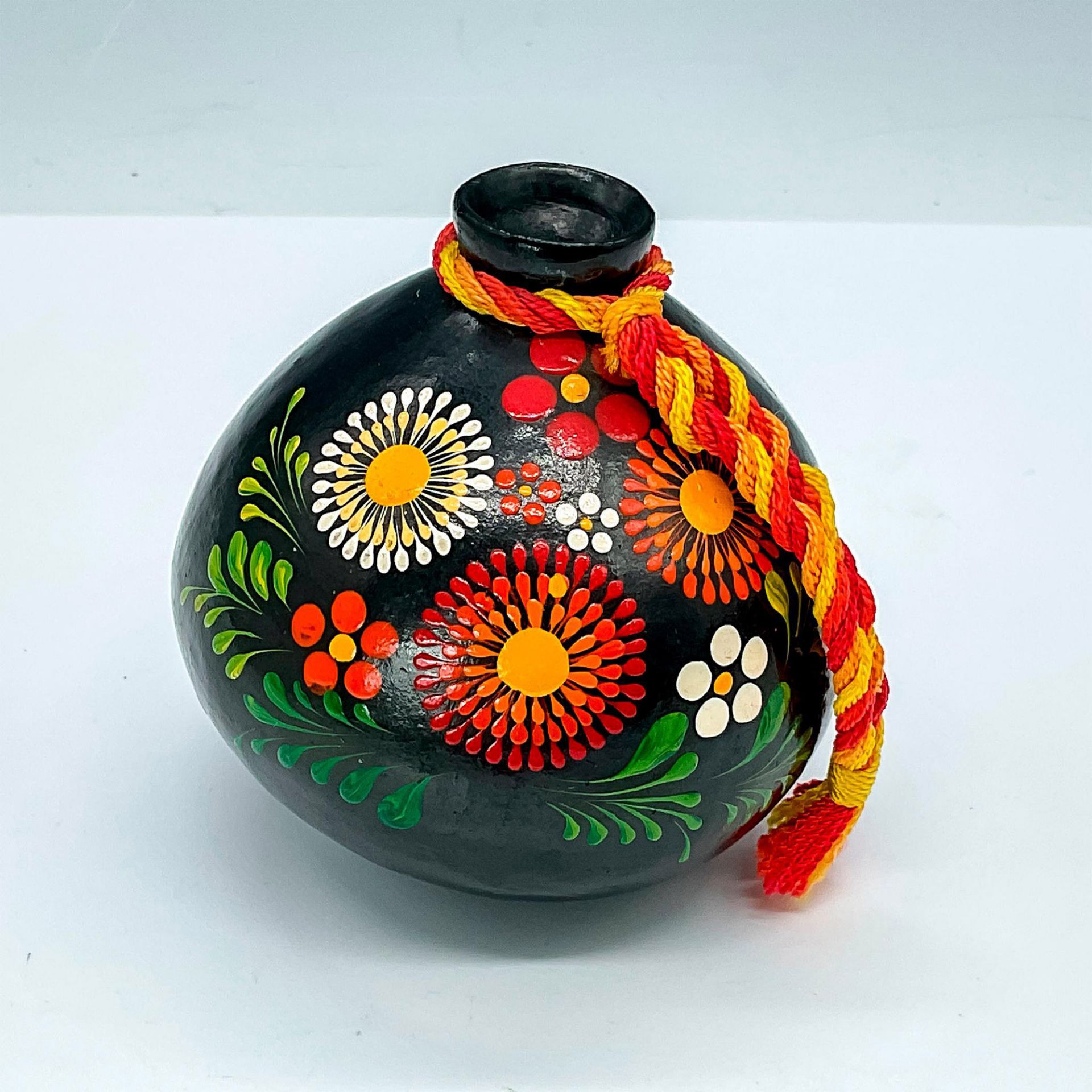 Rolando J.H. Oaxaca, Mexico Black Hand Painted Seed Vase