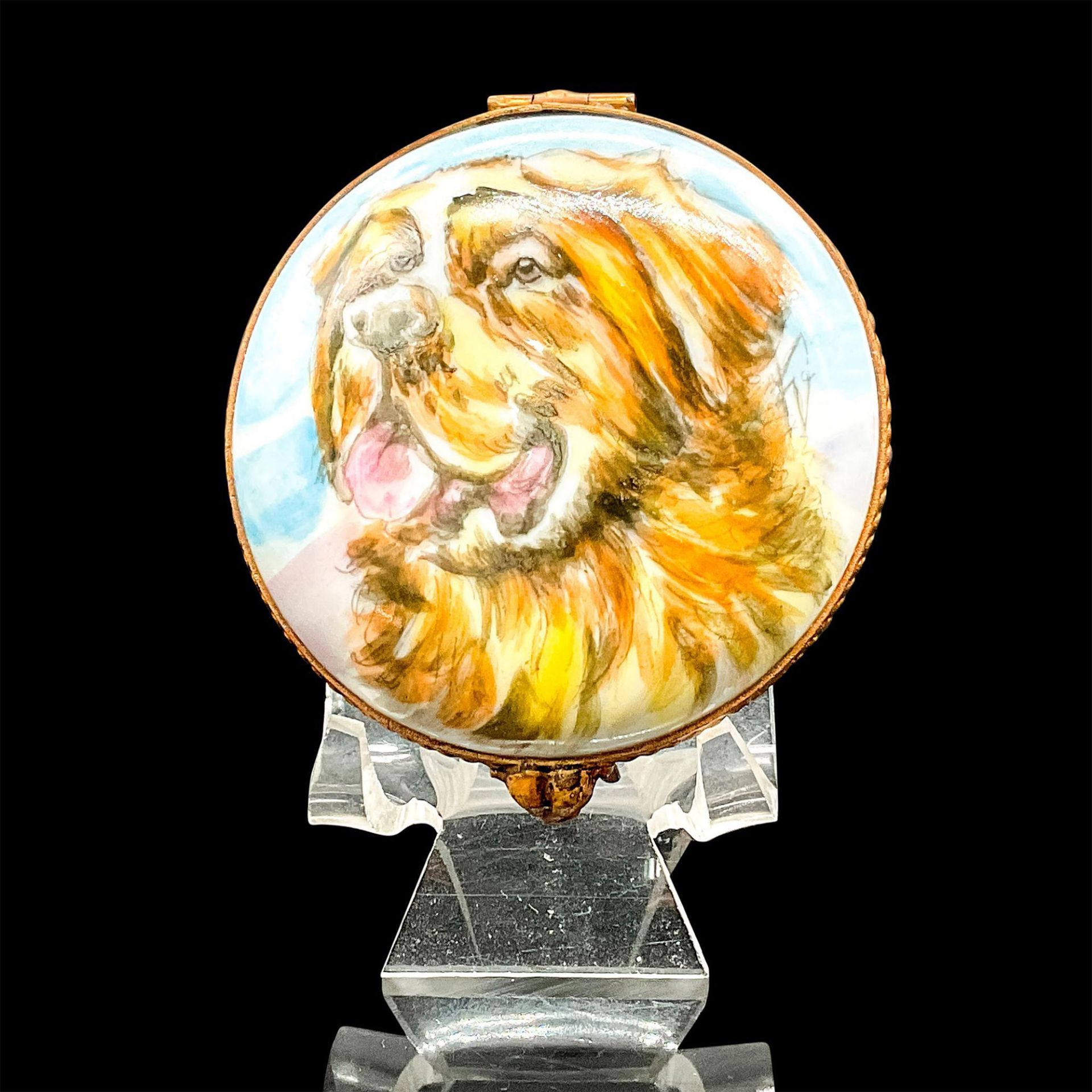 Limoges Porcelain Box, Hand Painted Dog