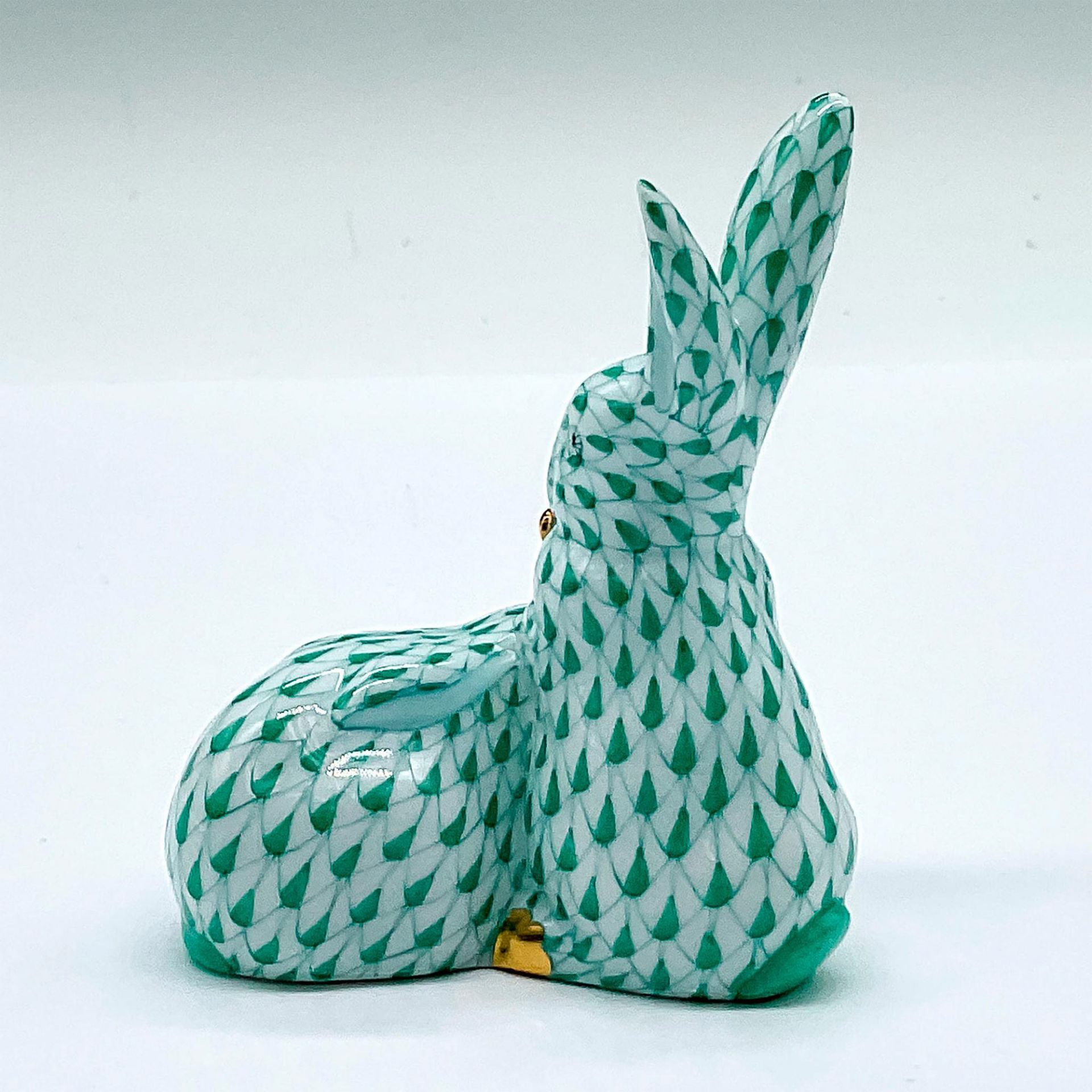 Herend Porcelain Green Figurine, Pair of Rabbits with Corn - Image 2 of 3