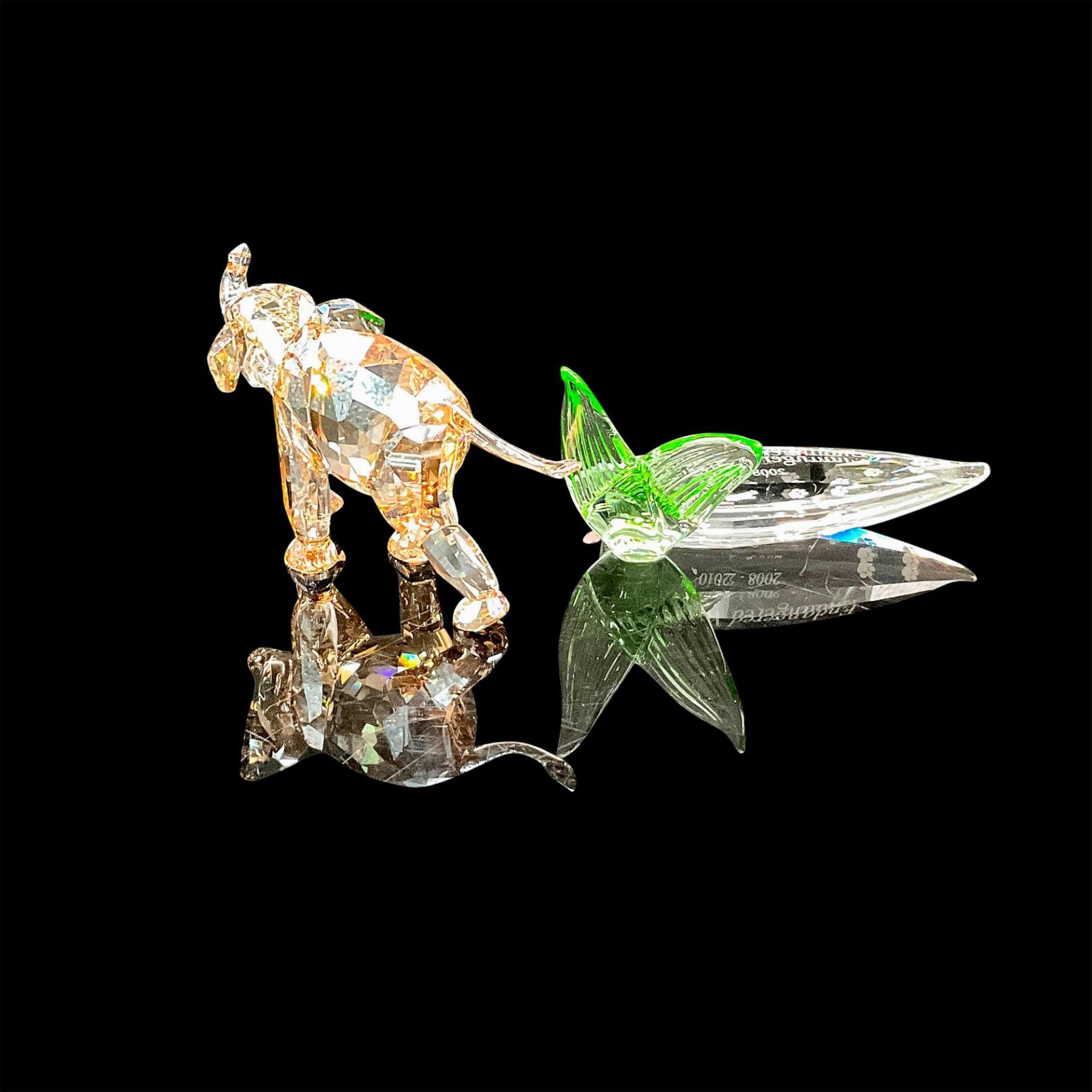 2pc Swarovski Crystal Figurine, Young Elephant + Plaque - Image 2 of 4