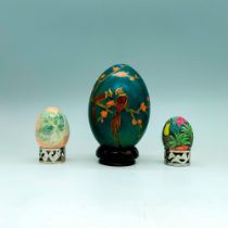 3pc Decorative Hand Painted Eggs with Bases