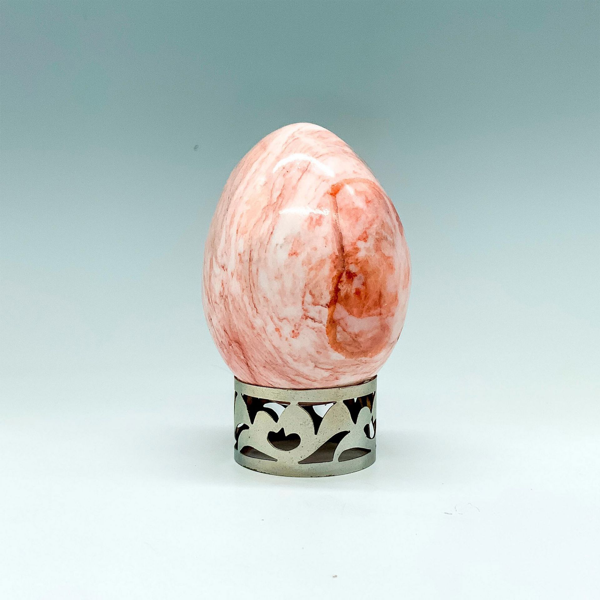 Pink Marbled Stone Egg and Base - Bild 2 aus 3