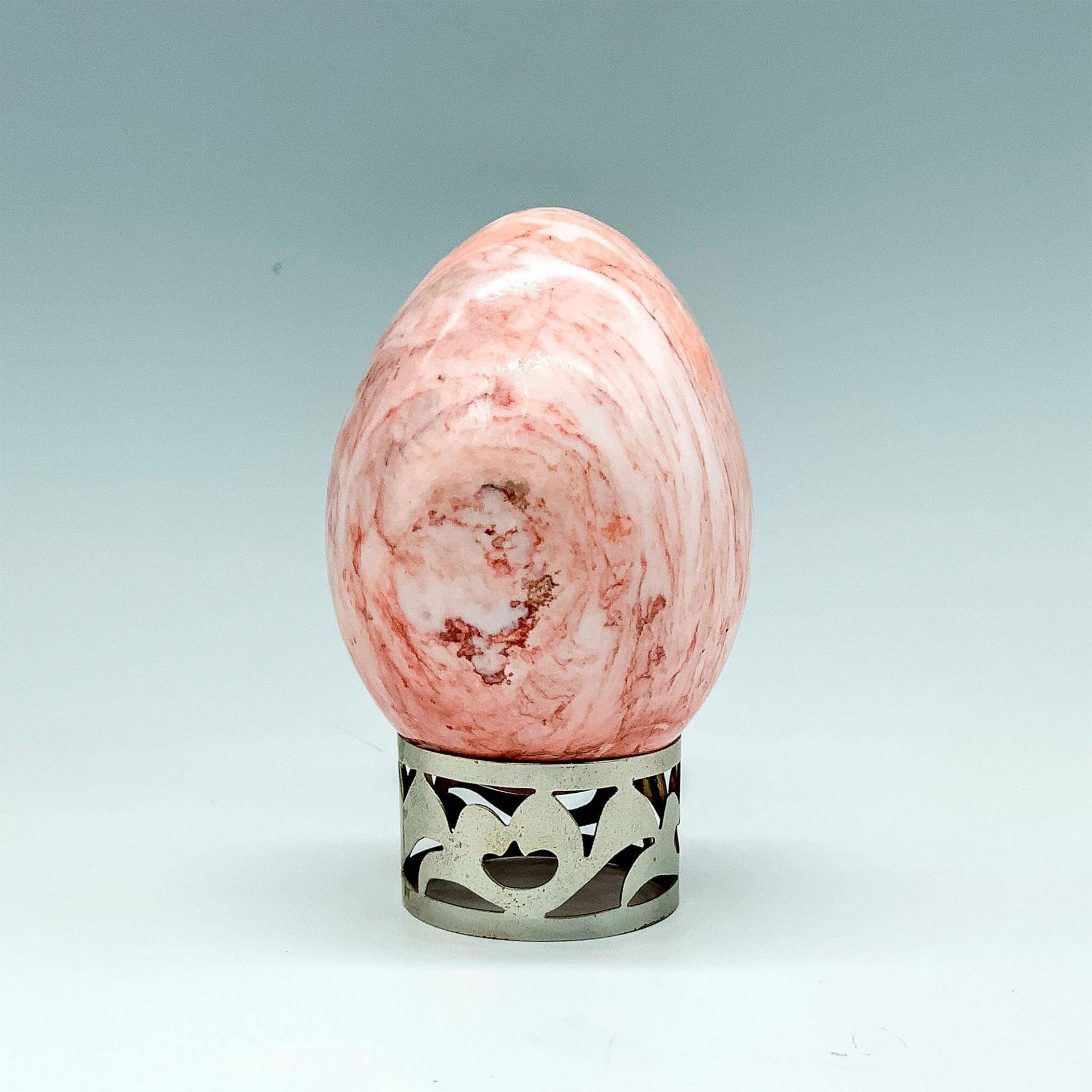Pink Marbled Stone Egg and Base