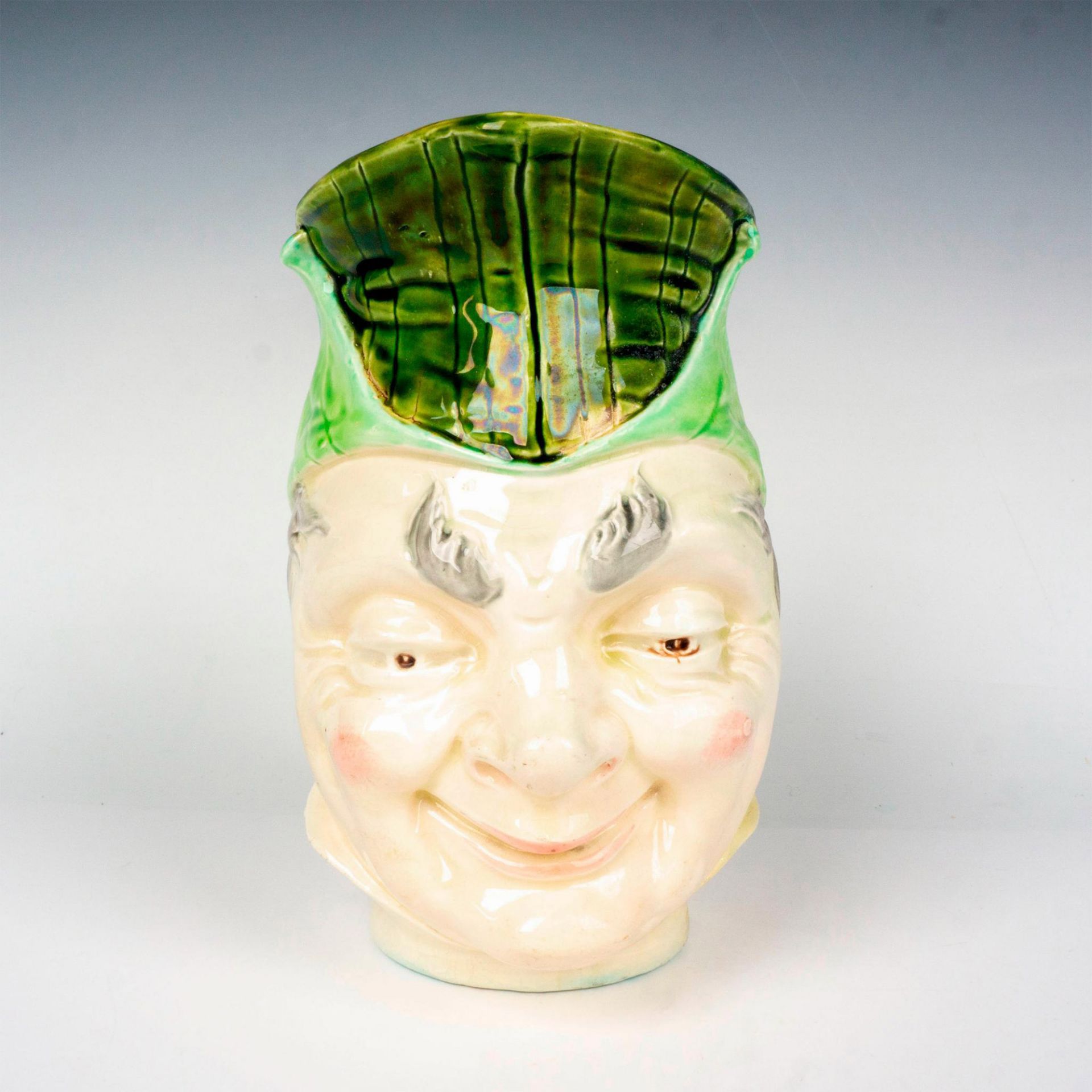 Sarreguemines Majolica Character Jug, Puck Jester