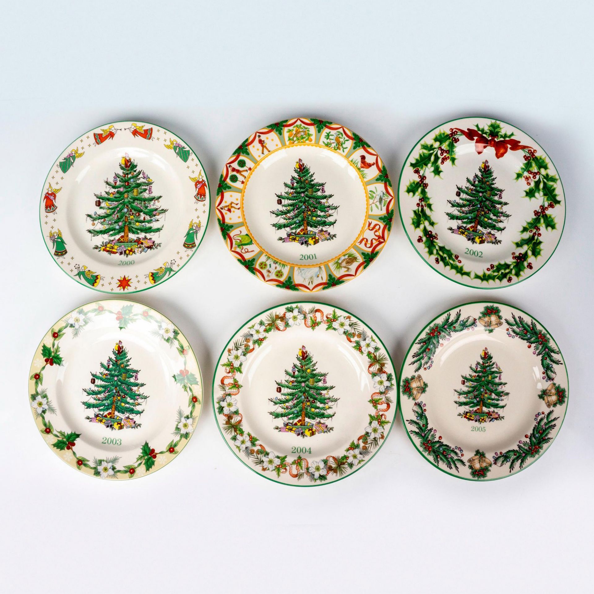 6pc Spode Porcelain Christmas Tree Year Plates, 2000 to 2005