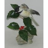 Boehm Porcelain Bird Figurine, Chickadee With Holly 40427