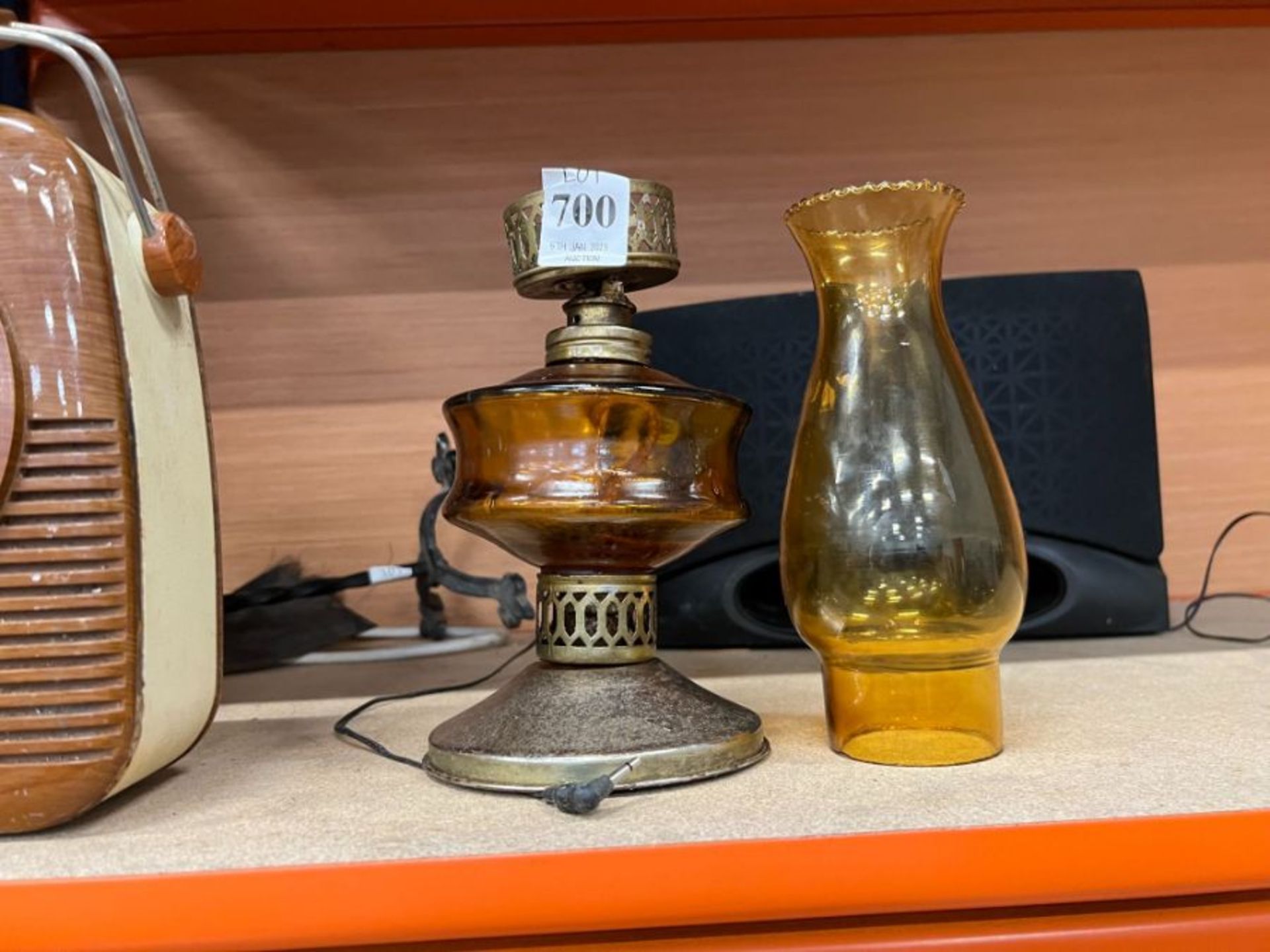 AMBER GLASS OIL LAMP