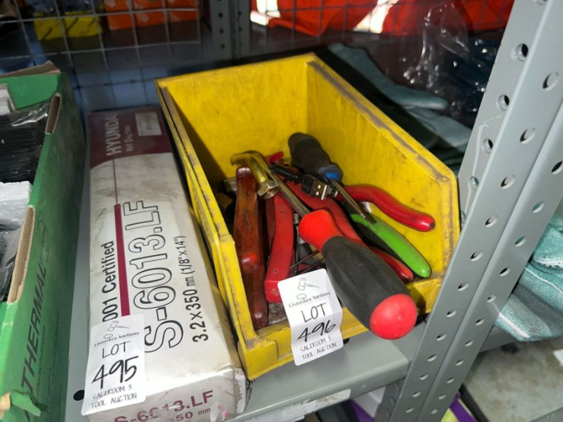 YELLOW TUB OF ASSORTED TOOLS
