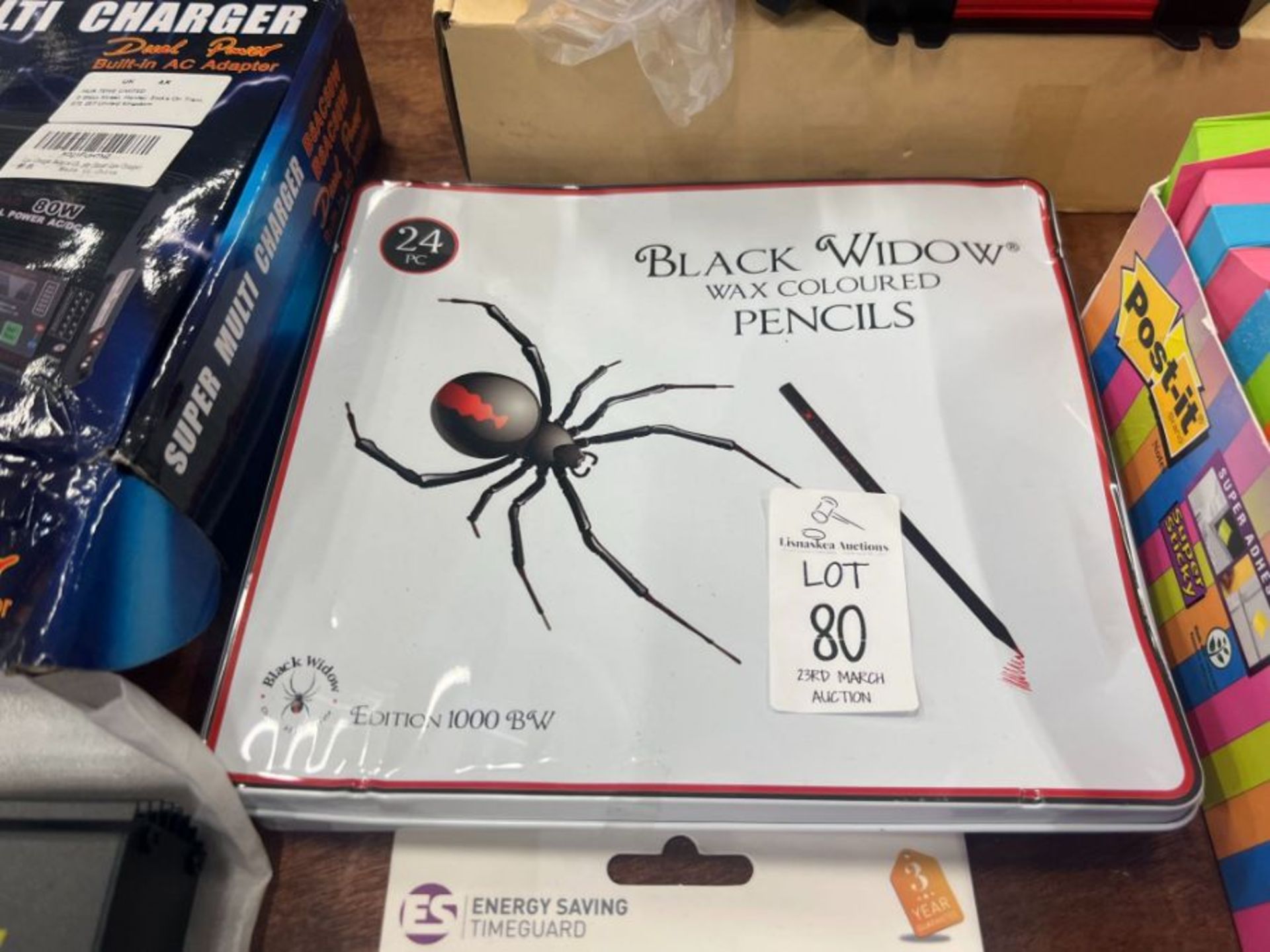 BOX OF 24X BLACK WIDOW WAX COLOURED PENCILS