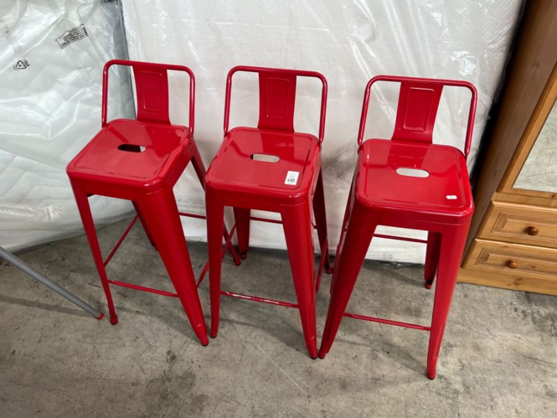 3X RED METAL HIGH STOOLS