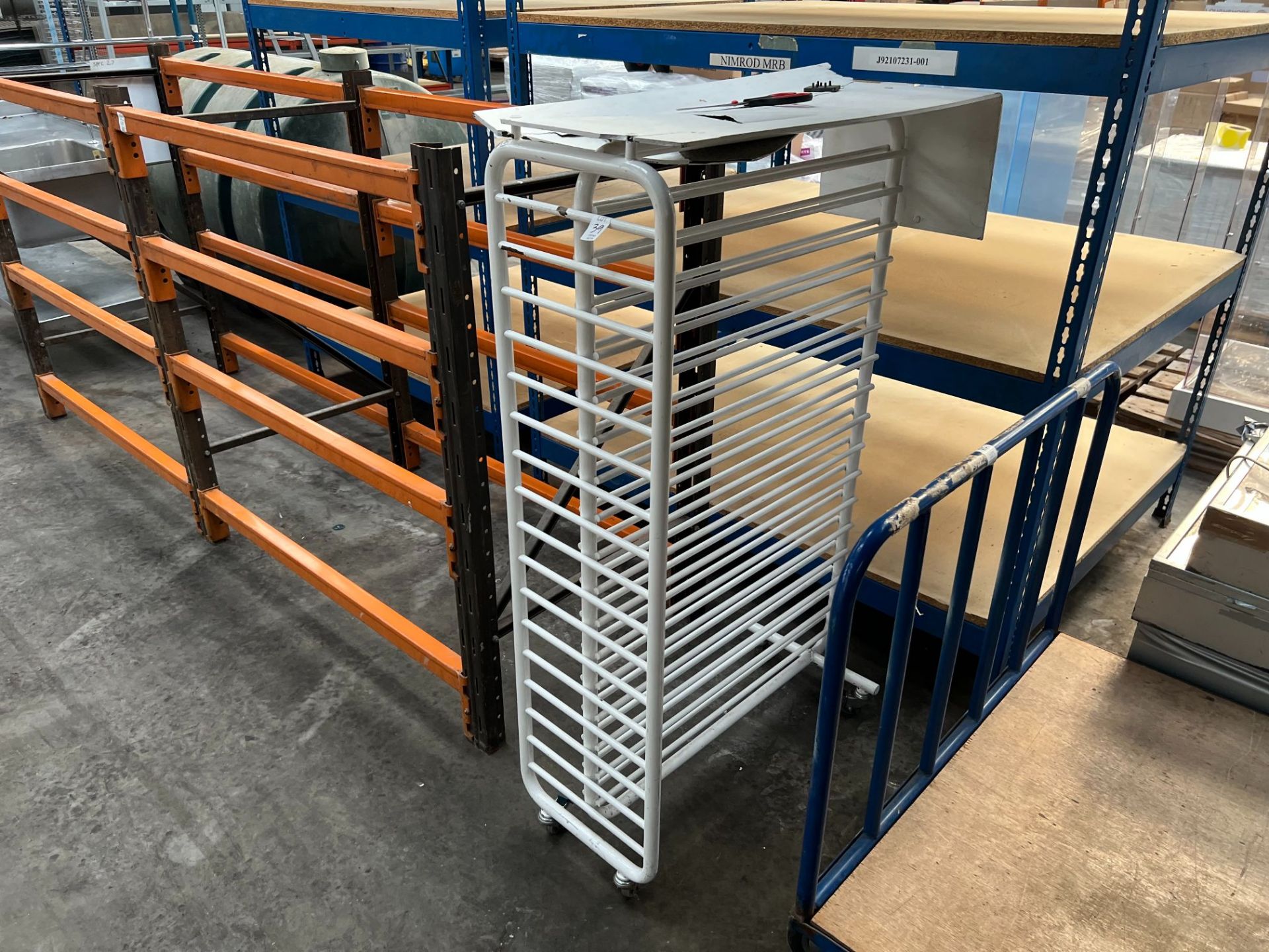 WHITE METAL HEAVY DUTY SHELVING TROLLEY