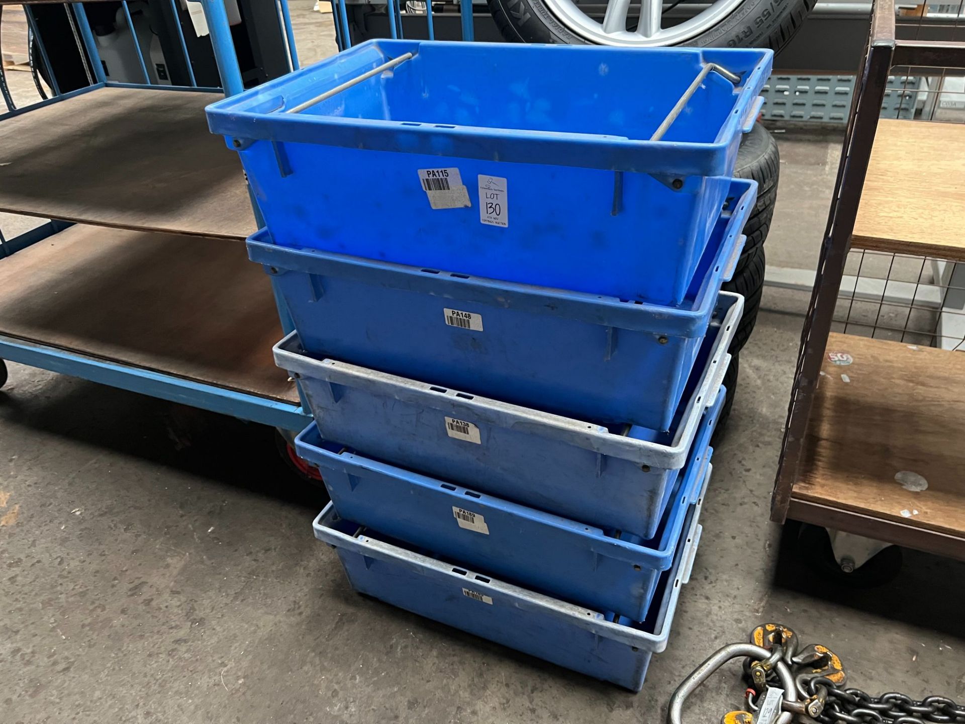 5X BLUE HEAVY DUTY PLASTIC STACKING TUBS