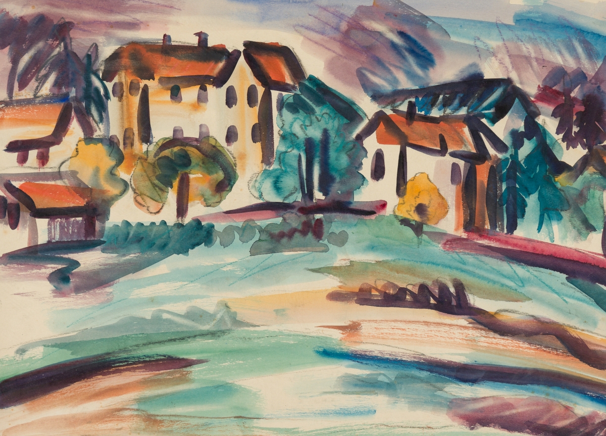 Gerliczy, Emil von(1872-1924)Houses at the pondwatercolour on paperverso with estate