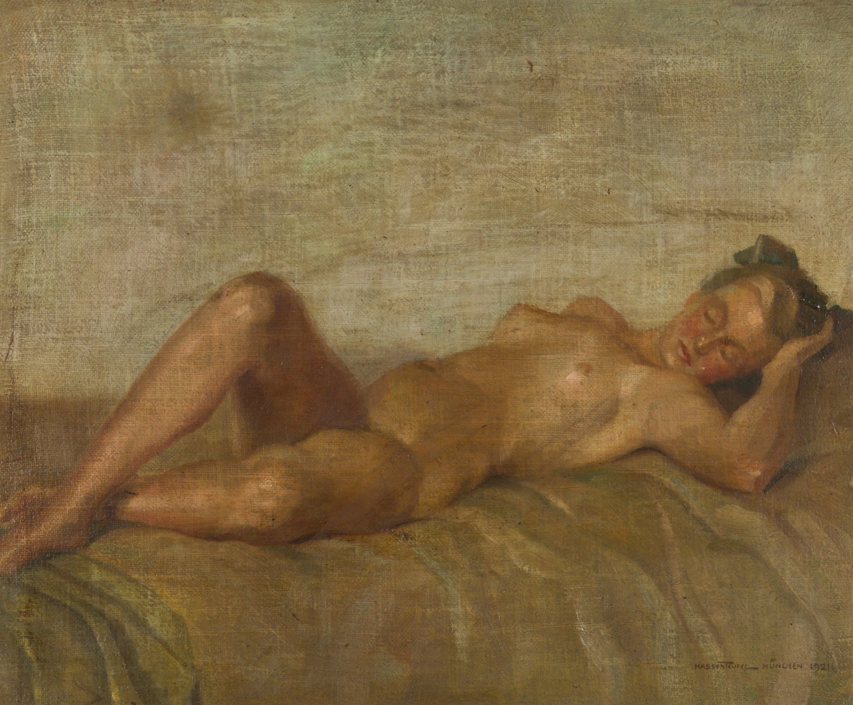 Hassenteufel, Hans(1887-1943)Reclining nude, 1921oil on canvassigned and dated lower right18,9 x