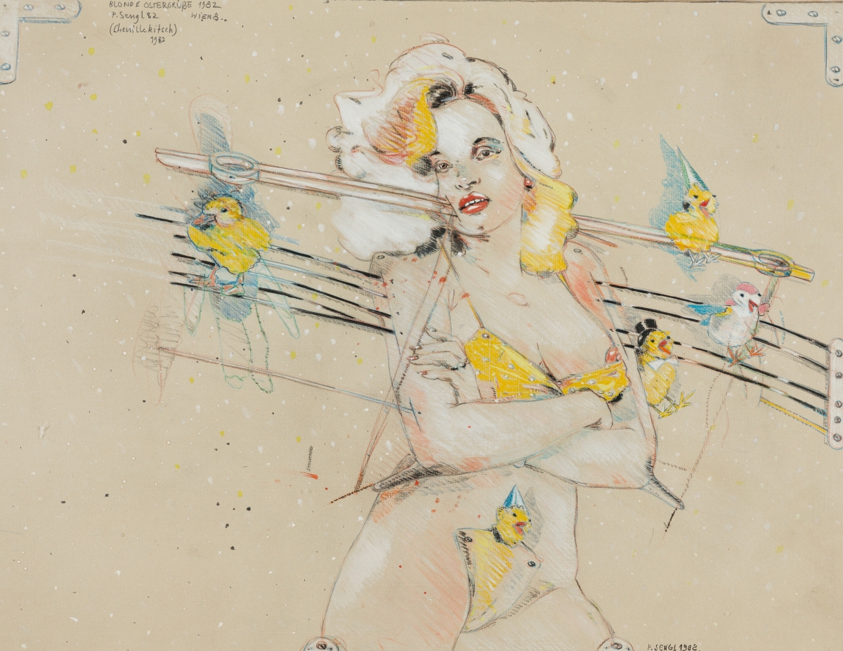 Sengl, Peter(*1945)Blonde Easter greetingscoloured pencil and gouache on papersigned and dated lower