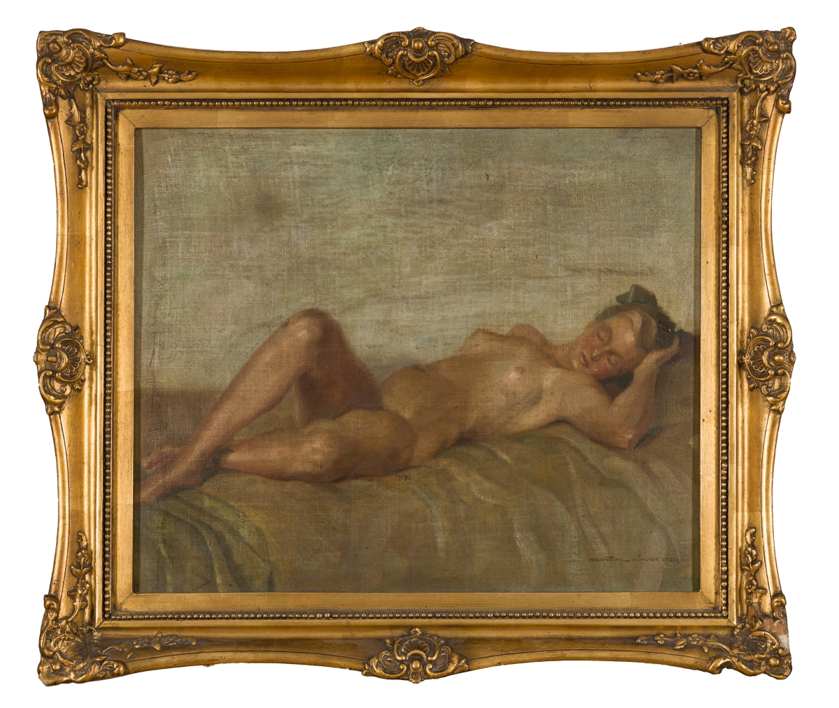 Hassenteufel, Hans(1887-1943)Reclining nude, 1921oil on canvassigned and dated lower right18,9 x - Image 2 of 3