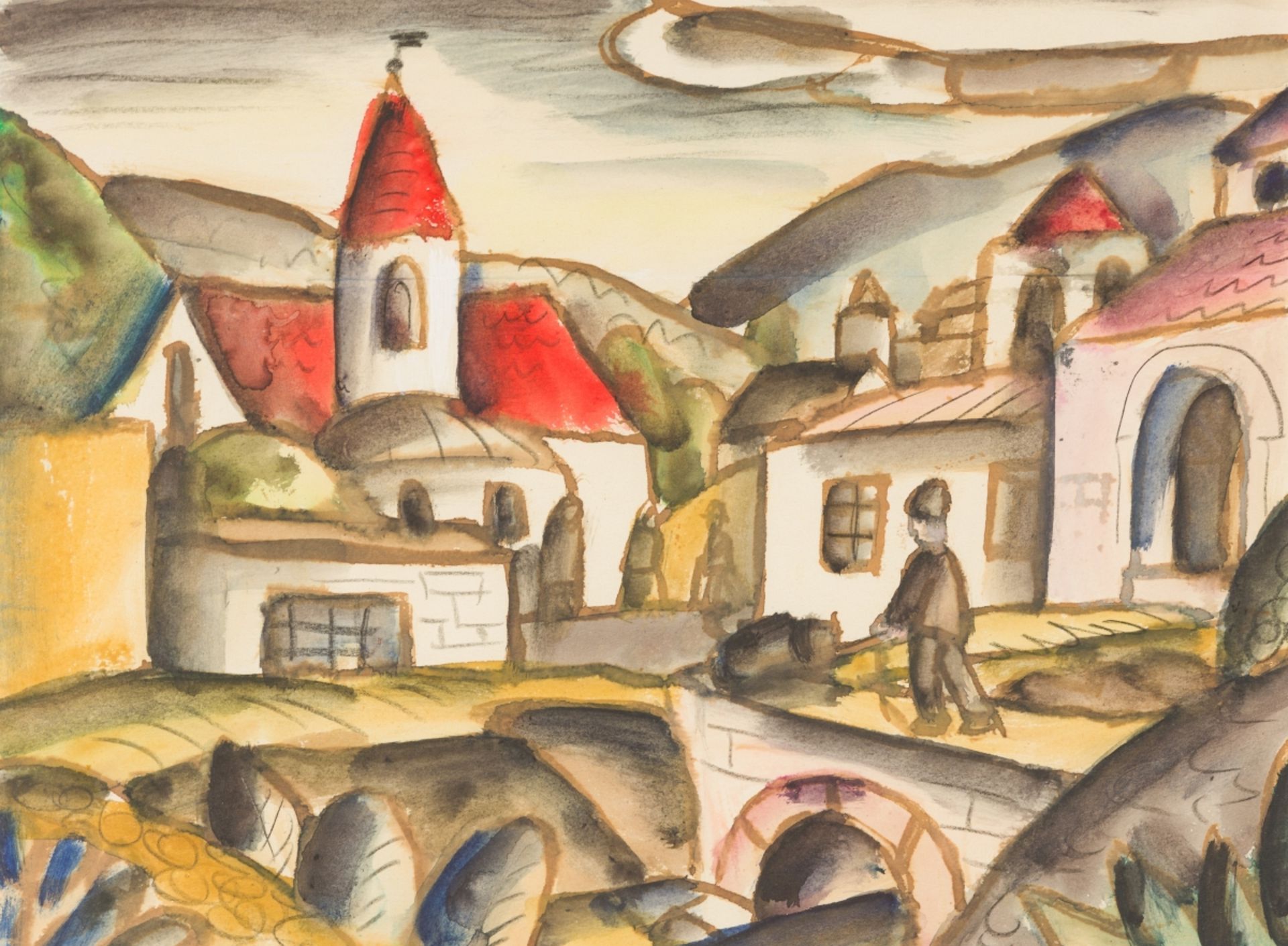 Zülow, Franz von(1883-1963)Village scenewatercolour on paperpassepartout cutout unopened 11 x 15