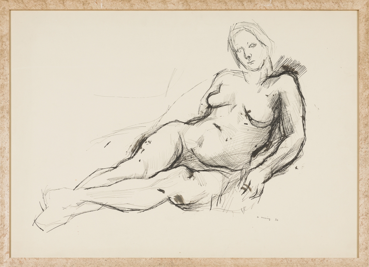 Hessing, Gustav(1909-1981)Reclining nude, (19)36ink on papersigned and dated lower right24 x 33,9 - Image 2 of 3