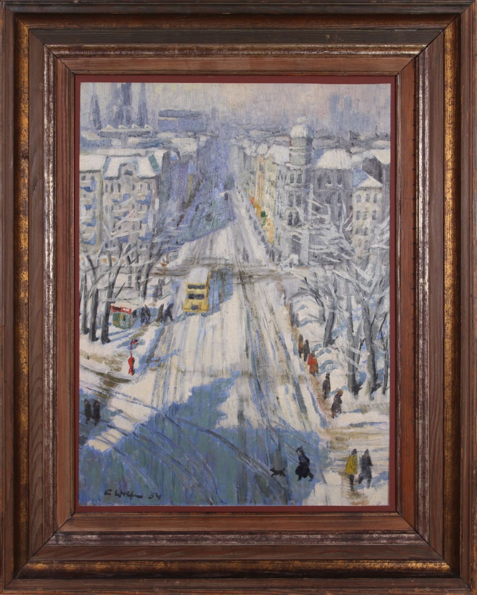 Wolf, Elisabeth (1873-1964)Berlin street view in winter, (19)34oil on hard fibresigned lower - Image 2 of 3