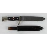 German HJ dagger with "Blut und Ehre" inscribed blade, RZM M7/2 1937 marked blade, shortened strap