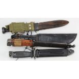 Bayonets - 2x AK Bayonets, M1 Carbine, and KB BAr Type knife marked Ontario. All with scabbards. (