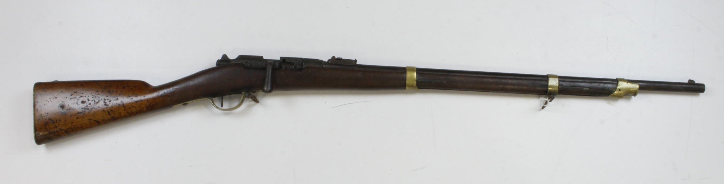 French 1874 bolt action chassepot military rifle all matched no 14173 some damage to the stock at