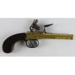 Flintlock all brass framed Queen Anne barrel box lock pocket pistol c1760 with signed lock.