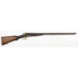 Double Barrelled 12 bore shotgun, Dolphin hammers, worn overall, dates late 19th / early 20th