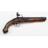 Flintlock pistol 18th / early 19th century of European origin, barrel 7.5" of approx 18 Bore. Walnut