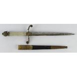 Ceremonial English made dagger, E Thurkle, 104 High Holborn, London, etched blade, complete with