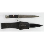 German Hitler Youth Bayonet in combat scabbard plus frog, worn blade, presumably for an HJ
