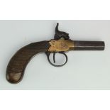 English percussion lock pocket pistol, brass frame, proof marked, action a/f. (length approx 14.5