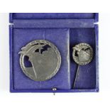 German Blockade Runners War badge unmarked with matching miniature stick pin in fitted case.