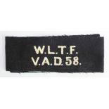 Armband: W.L.T.F./V.A.D. 58 - West Lancashire Territorial Force - Voluntary Aid Detachment 58. WW1