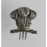 Badge - 10th (Prince of Wales Own) Royal Hussars original unmarked silver Officer's side hat badge