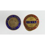 Badges (2) WW1 War Service brass & enamel badges dated 1914 & 1915 (the 1915 badge has a repaired
