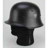 German Fire Police Home Front Helmet with Double Decals complete with liner and chin strap.