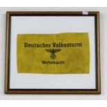 German framed Deutscher Volkssturm arm band.