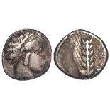 Ancient Greek: Lucania, Metapontion AR stater c.400-340 BC. Head of Demeter r. / Ear of barley, META