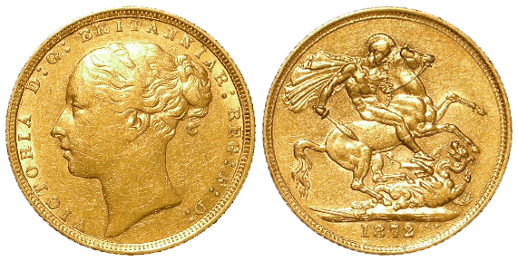 Sovereign 1872 St. George, VF-GVF