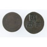 Countermarked Coins (2) George III "cartwheel" copper Pennies 1797 Fair, one countermarked 'F.