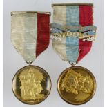 Masonic Jewels (2) capsule medals with 9ct gold collars, one missing a pane of glass.