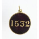 Suffragette related (possibly), purple enamel & brass medal, has 1532 on the front, back reads "