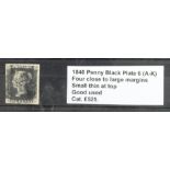 GB - 1840 Penny Black Plate 6 (A-K) four close to large margins, small thin at top, good used,